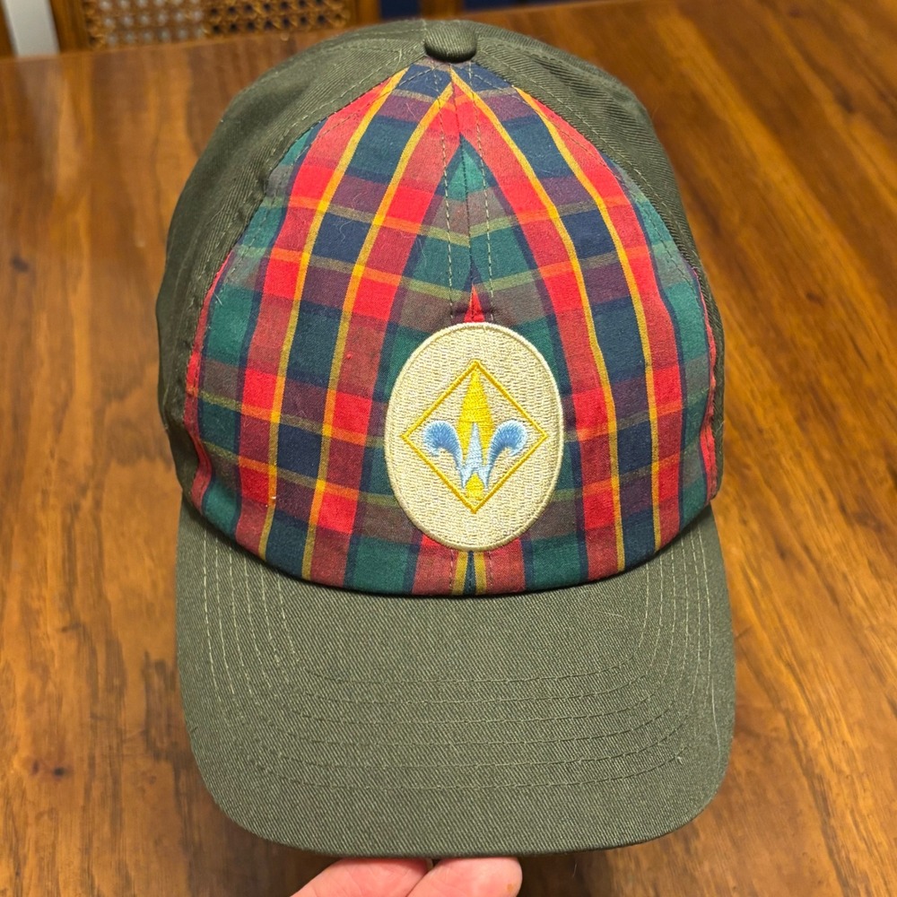 Webelos Cap Olive Green Plaid Boy Scouts of America Uniform Hat MD/LG